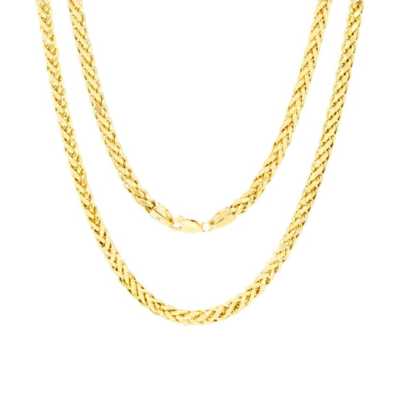 Nuragold 14k Real Yellow Gold Spiga Wheat 4mm Rounded Foxtail Palm Chain Necklace (16"-30") Italian Jewelry for Men