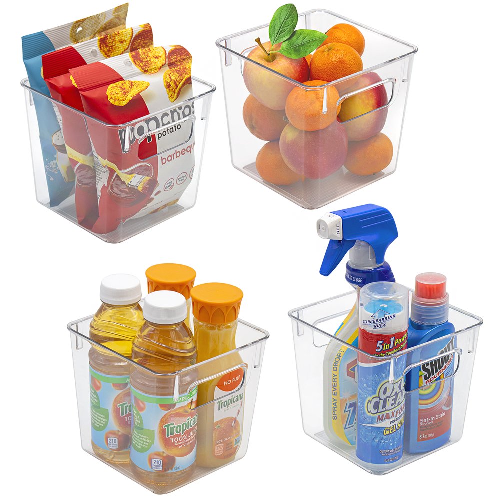 4 Pack Small Square Fridge Bin With Handle
