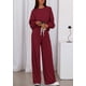 thumbnail image 3 of PRETTYGARDEN Conjunto de Mujer 2 Piezas para Descanso Manga Larga Pantalón Ancho Vino Tinto XXL, 3 of 8
