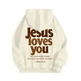 thumbnail image 5 of idosla Hoodies for Women Trendy Jesus Loves You Hoodie Oversized Long Sleeve Christian Sweatshirts Outfit (Beige, L), 5 of 7