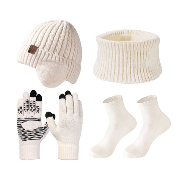 Bewildely Conjunto de traje cálido de terciopelo grueso de PU para mantenerse abrigado y con estilo en climas fríos. Gorro de punto cálido de Decoración del hogar blanco lechoso