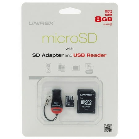 Unirex MicroSD High Capacity 8GB Class 10 with SD Adapter and USB