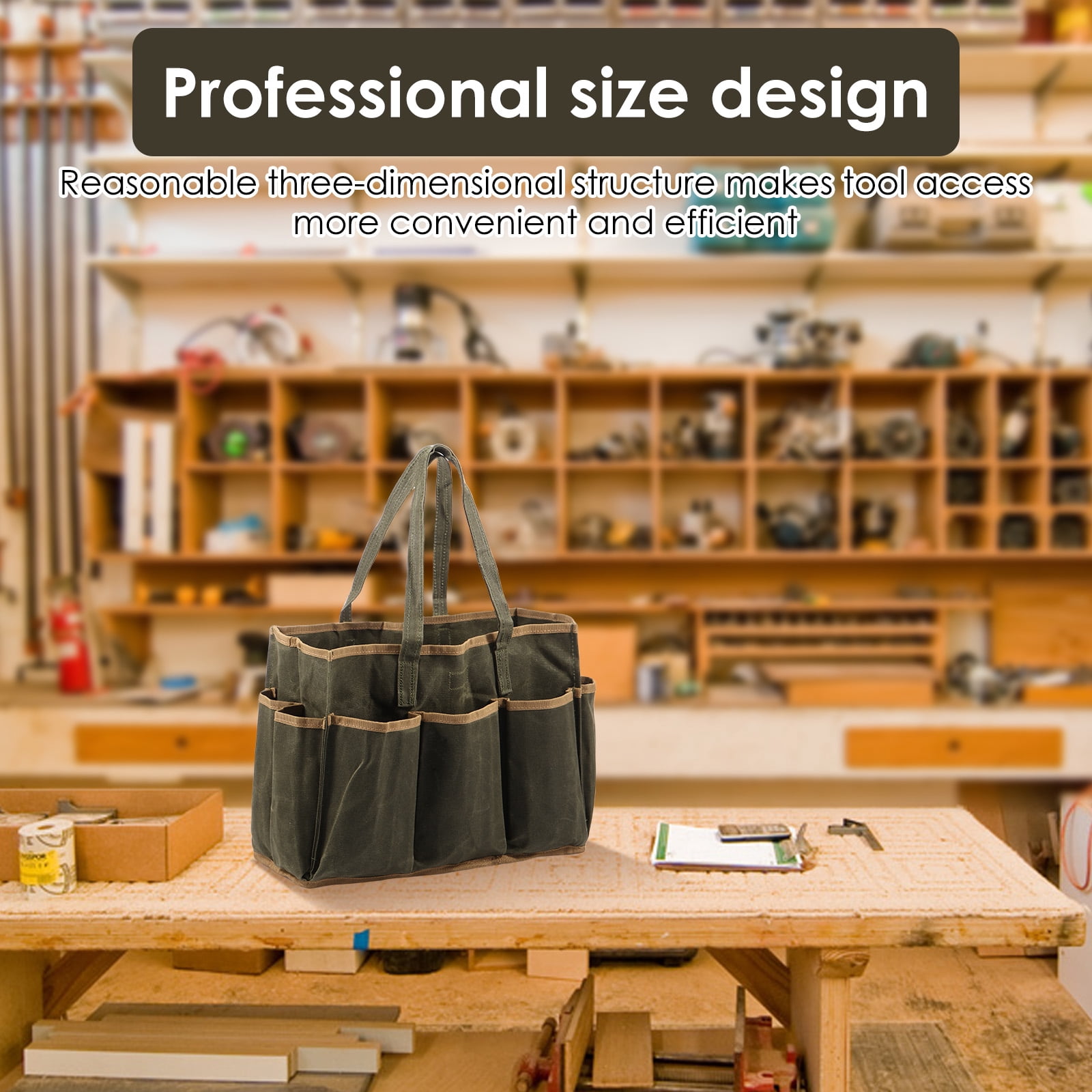 Ikoopy Waxed Canvas Multi Pocket Tool Tote Bag Large Capacity Waterproof Gardening Tool Bag With Portable Handle for Gardener Electrician Contractor Repairman