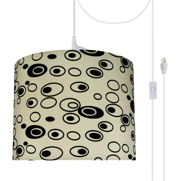 Aspen Creative 71131-21 One-Light Plug-In Swag Pendant Light Conversion Kit with Transitional Drum Fabric Lamp Shade, Off White, 14" width