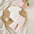thumbnail image 3 of SonxaHe Newborn Girls Outfits Embroidery Short Sleeve Romper Flared Pants Hairband Baby Cute Soft Comfy Fall Outfit Set,3-Piece White,Sized 6-12 M, 3 of 6