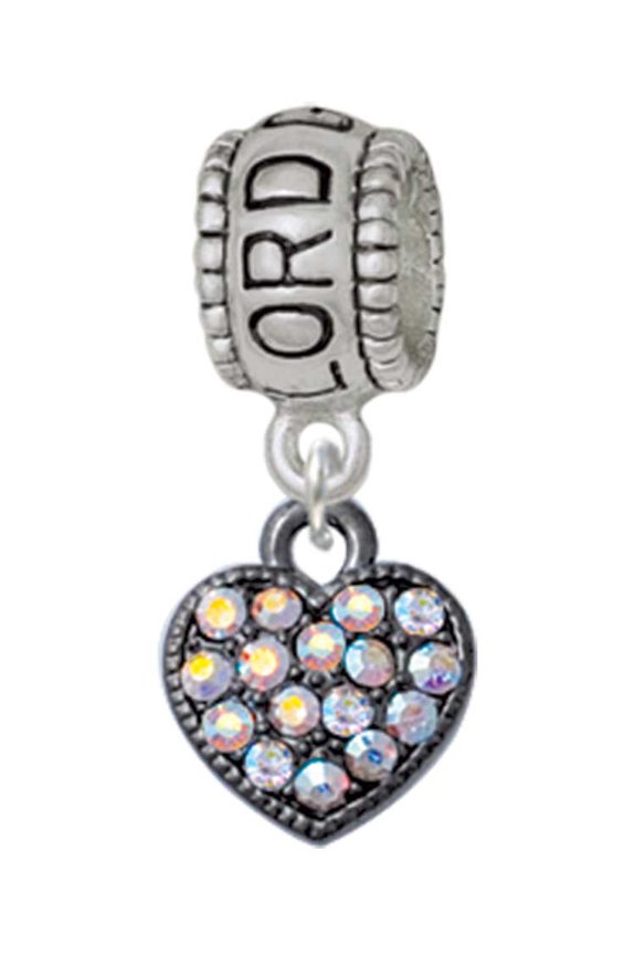 Black Nickeltone Clear AB Crystal Heart Lord Guide Me Charm Bead