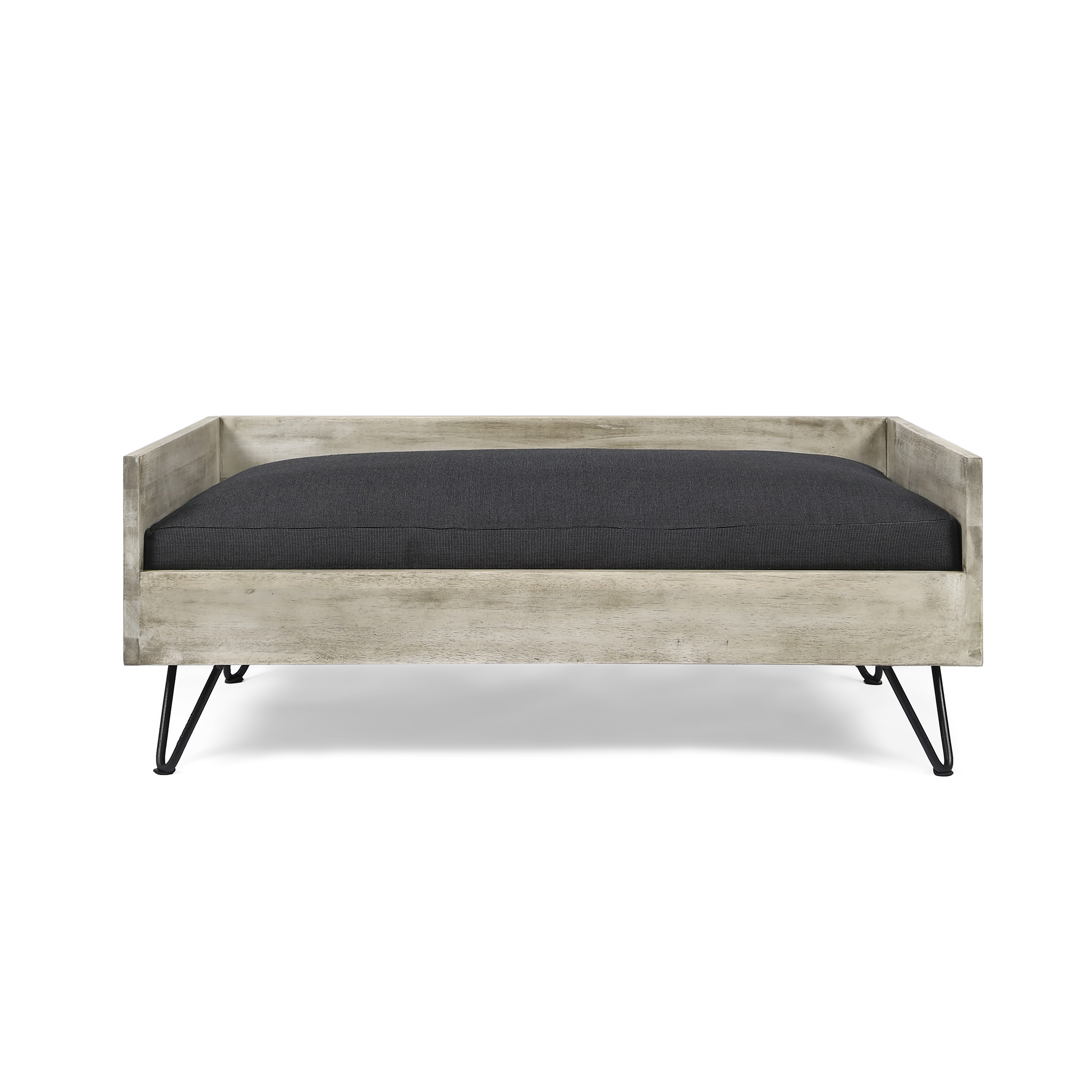 Noble House Brooklynn Mid-Century Modern Pet Bed with Acacia Wood Frame, Light Gray and Gray