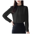 thumbnail image 2 of Summer Tops for Women 2025 Korean Version of Long Sleeved Loose Belly Chiffon Stand Fashion Shirts for Women Black L, 2 of 6