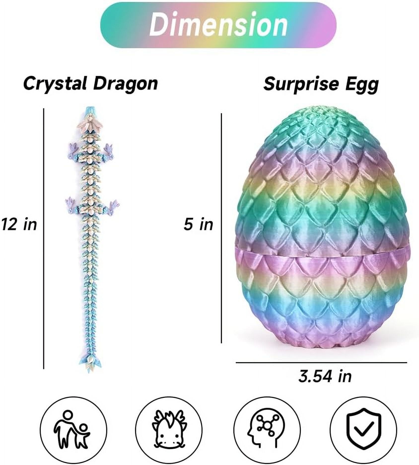 3D Printing Toys - 12" 3D Printed Dragon&Egg Cool 3D Printed Articulated Crystal Dragon Toy for Ages 8+ (4Pcs-B)