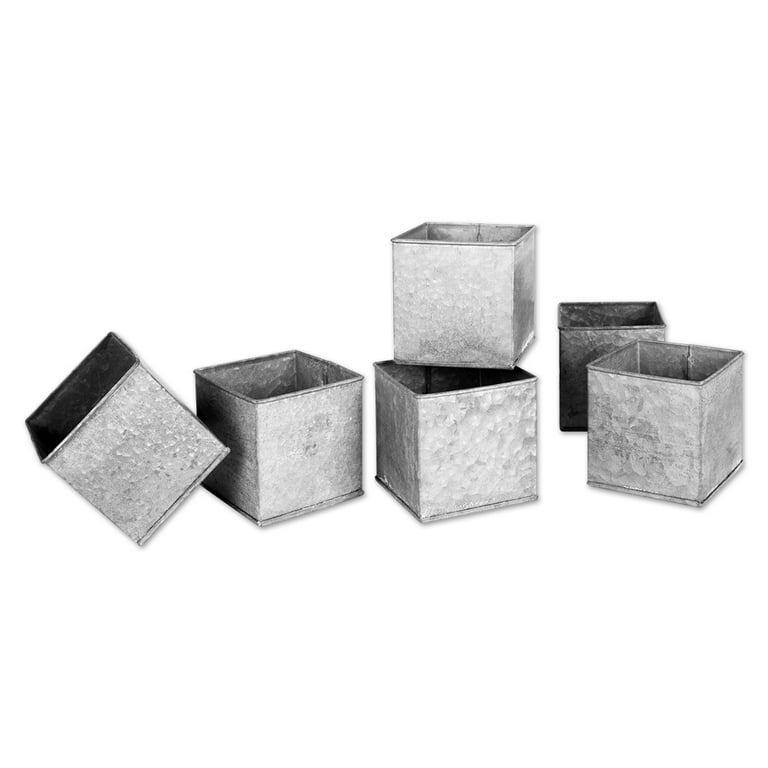 Koyal Wholesale Metal Square Container Vase, 4 x 4 inch Vase Set of 6 Galvanized Metal Cube Box Planters