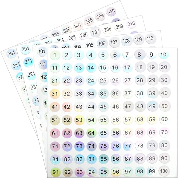 12 Sheets 1 to 300 Consecutive Laser Number Stickers Small Round Labels Self Adhesive Tags Stickers Inventory Storage Organizing Sticker for DIY Office Classroom Craft Decoration