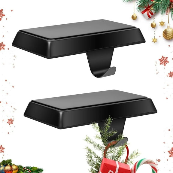 Christmas Stocking Holders Mantel Stocking Hangers Metal Hanging Hooks Stocking Holders Bases for Fireplace Free Standing Christmas Xmas Party Decoration (2 Black, 2)