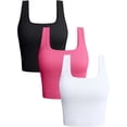 thumbnail image 1 of Women's 3 Piece Tank Tops Ribbed Seamless Workout Exercise Shirts Yoga Crop Tops, 1 of 5