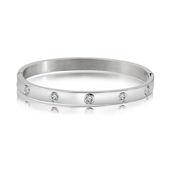 JeenMata Flush Bezel Bracelet - Stylish Bangle Bracelet Jewelry for Women in White Gold Plating