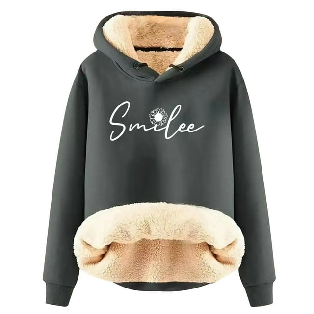 WEAIXIMIUNG Robe Sweat à Manches Courtes pour Femmes, Mode Automne et Hiver, Décontractée, avec Lettres, Épaisse, Chaude, Couleur Unie, Cardigan à Capuche en Agneau