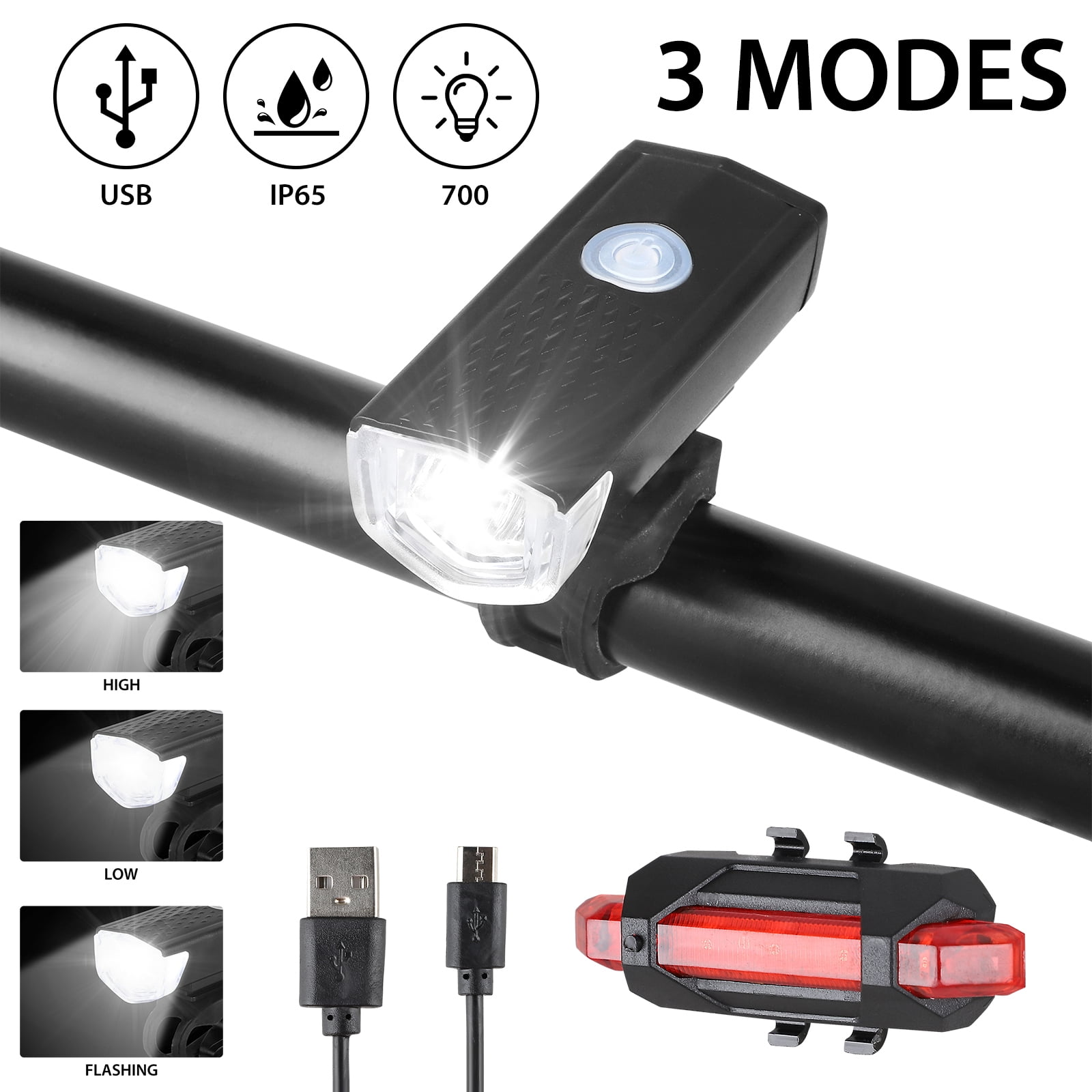 Rechargeable Bike Lights Front and Back, Ultra Bright Bicycle Headlight and Taillight Set