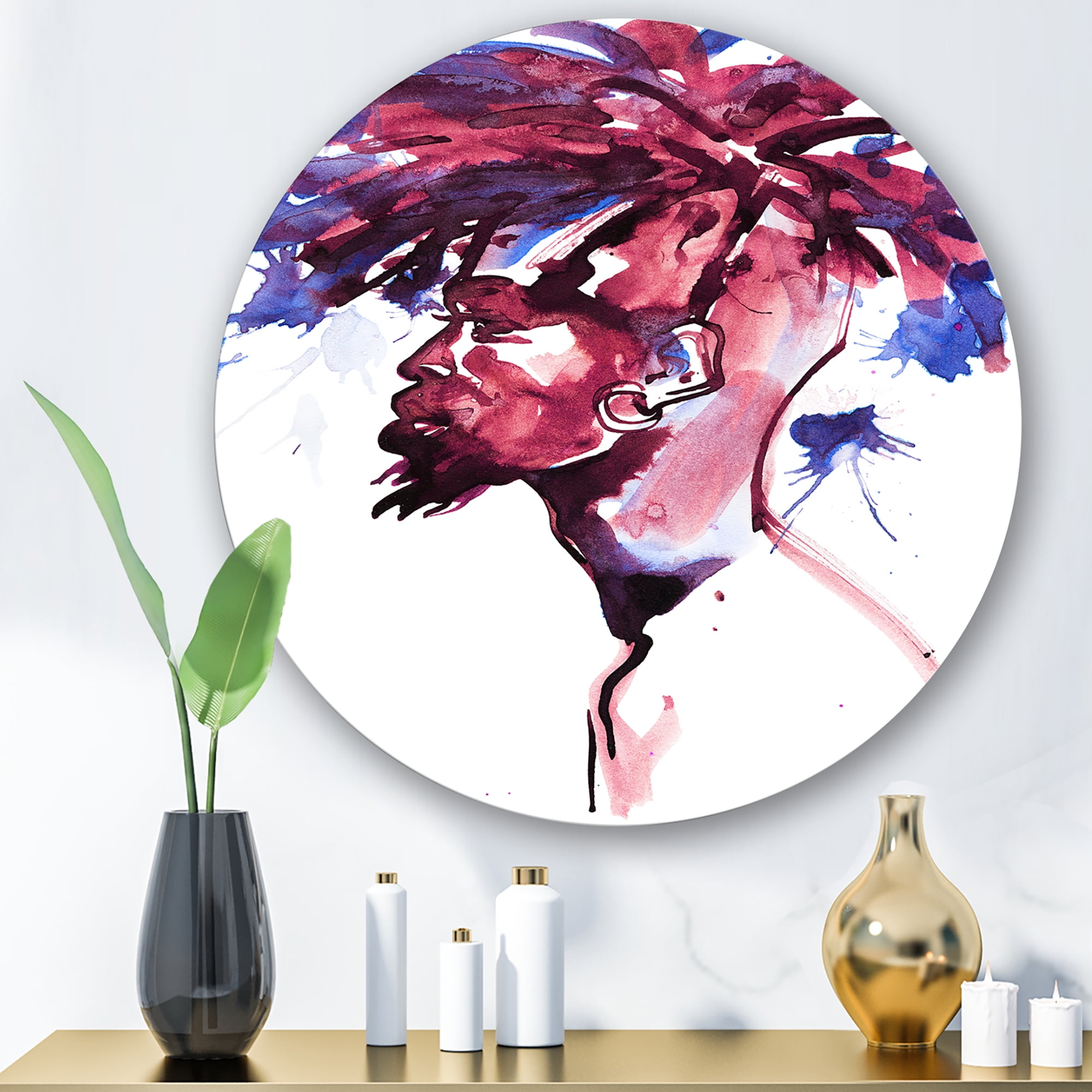 Designart 'Fashion Portrait of Handsome African Man' Modern Circle Metal Wall Art 11x11 - Disc of 11