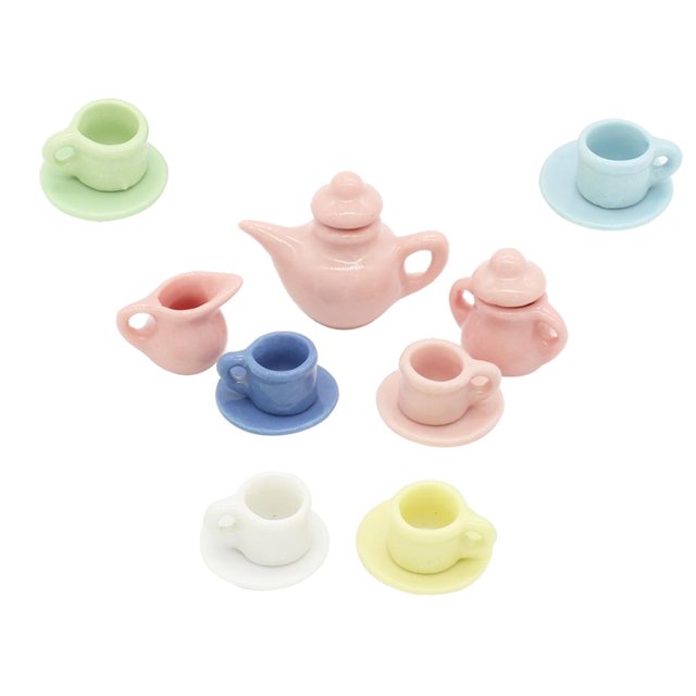 Plato de la taza del plato del té de China 9 Piezas Set de Té Taza de Comedor en Miniatura de Magideal Plato de la taza del plato del té de China