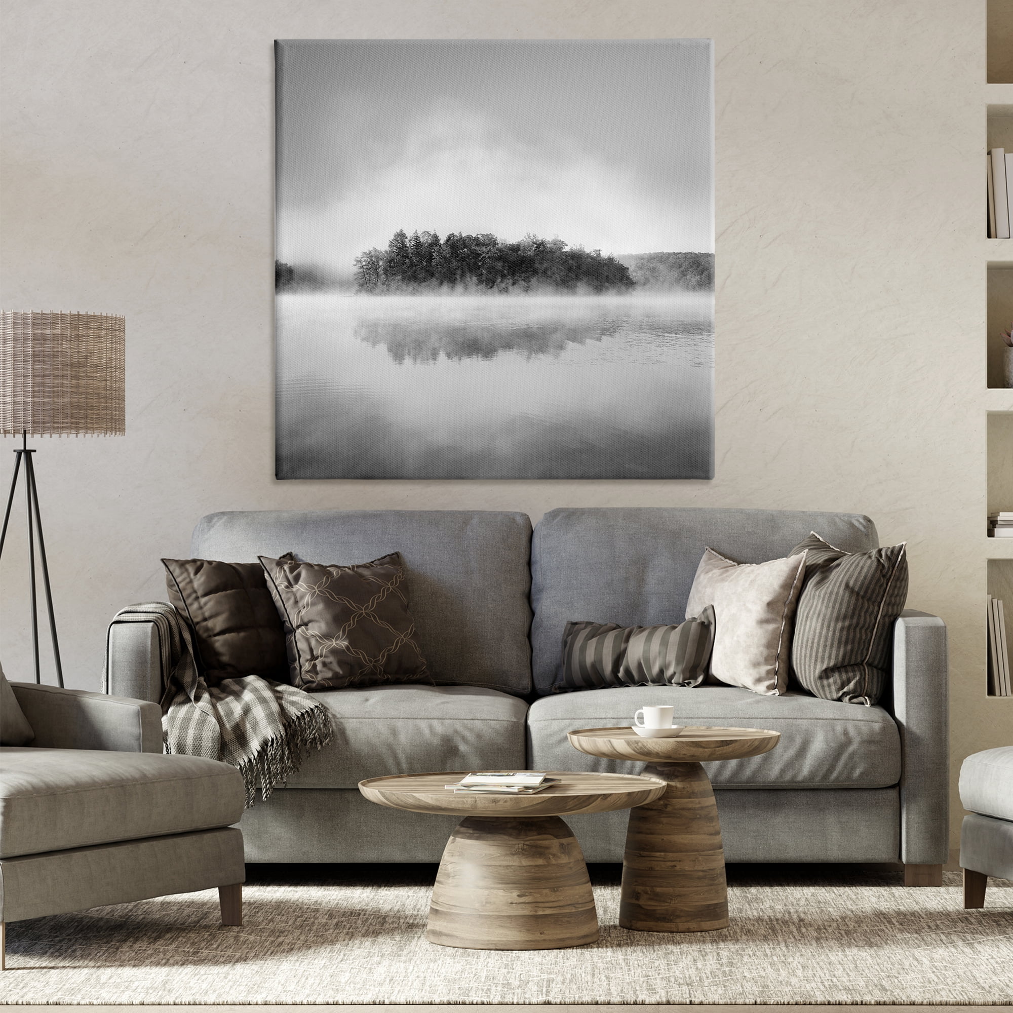 Stupell Industries Lake with Distant Island Landscape & Nature Photography Wrapped Canvas Art Print Wall Art, 36 x 36