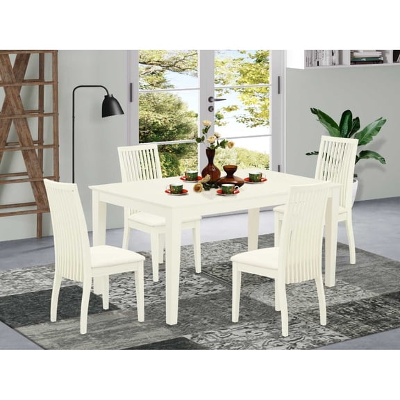 East West Furniture Dinette Table and 4 Linen Fabric Dining Chair - Linen White