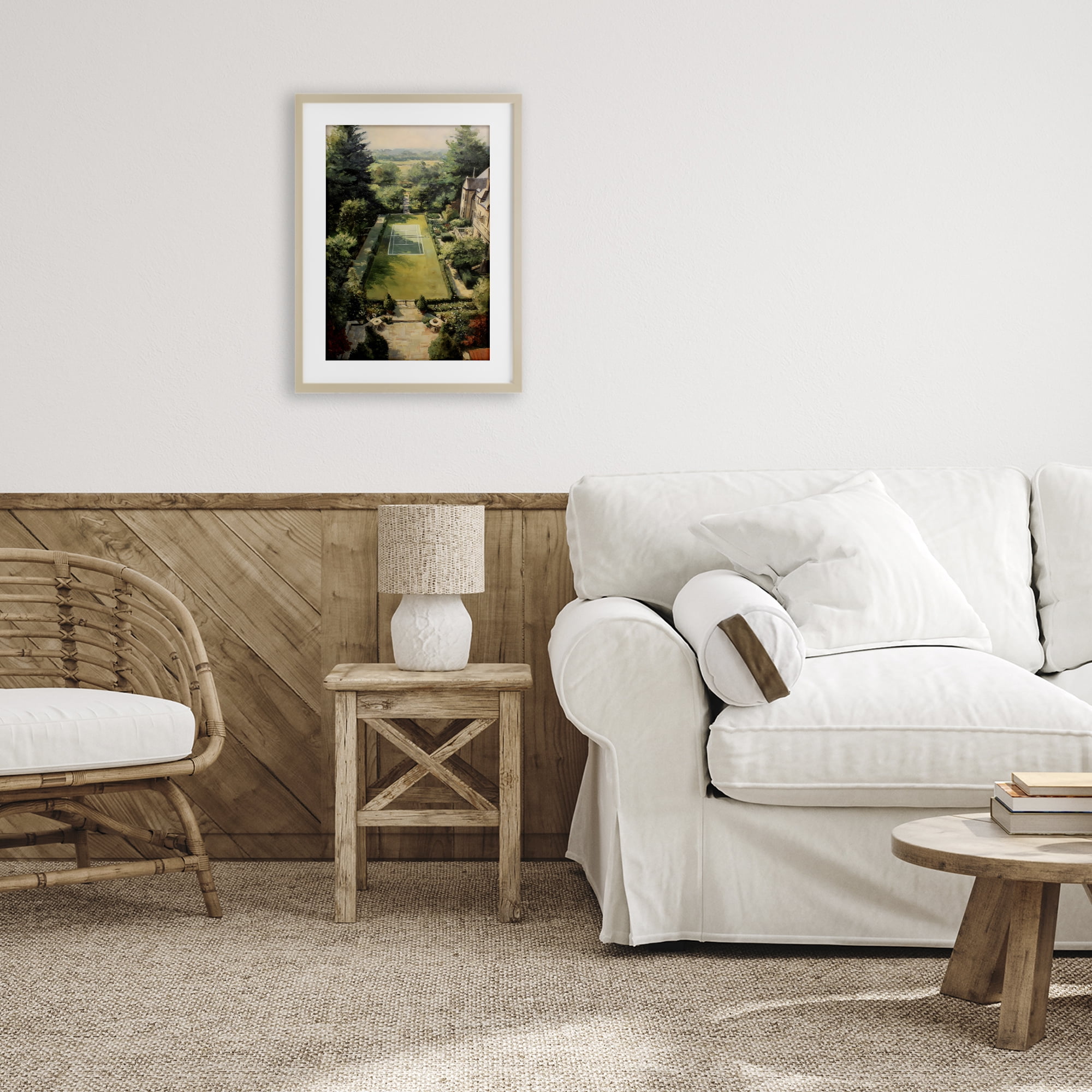 Stupell Industries Vintage Tennis At The Manor Birch Framed Print Under Glass, design by Petal Prints Design