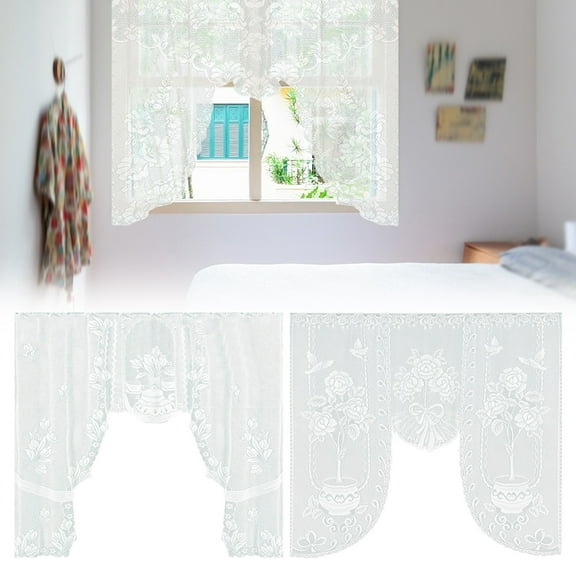 Lace Curtains Cozival Lace Window Curtain for Kitchen Bedroom, Semi-Sheer Dinning Room Bathroom Cafe Style, Embroidered Decorative Small Window Treatment, Sheer Window Treatments, C