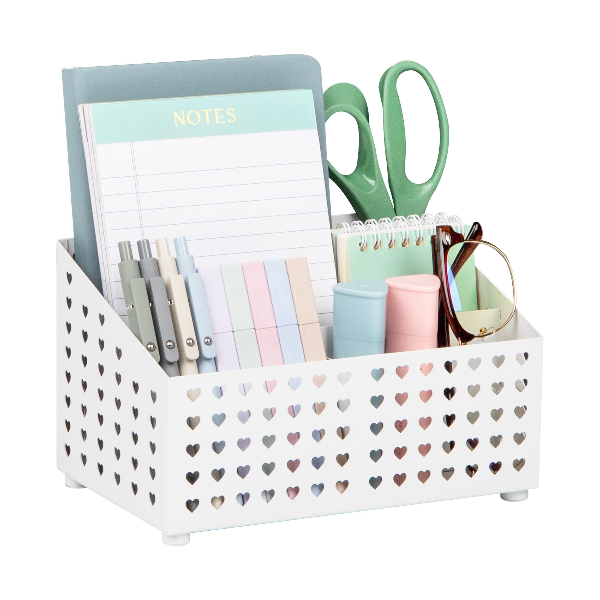 Mind Reader White Metal Desktop Organizer with Heart Design