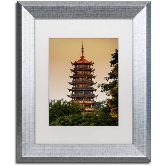 Trademark Fine Art "Light Pagoda" Canvas Art by Philippe Hugonnard, White Matte, Silver Frame