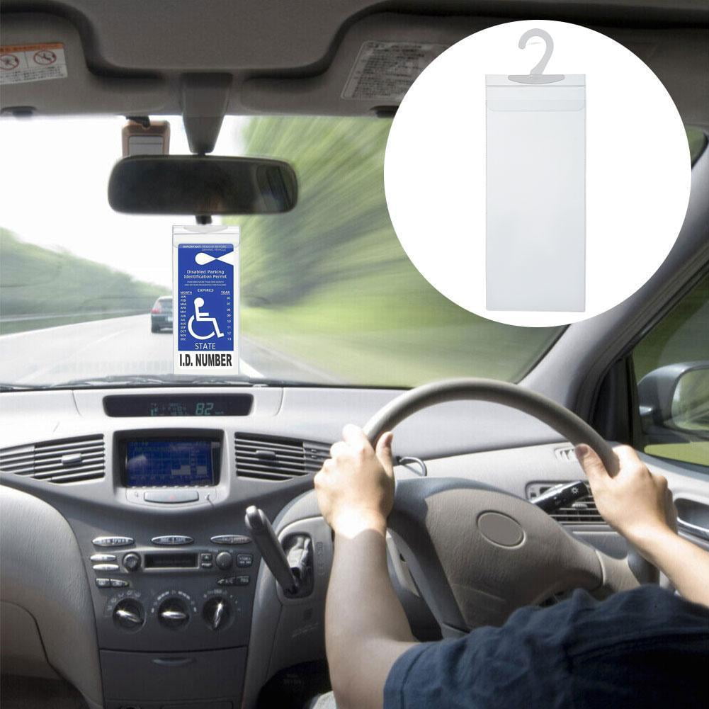 Handicap Placard Holder Disabled Parking Permit Protector Mirror Tag Hang-Sleeve R9C9