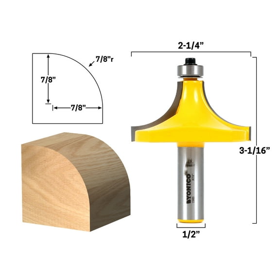 Yonico 7/8" Radius Round Over Edge Forming Router Bit - 1/2" Shank - 13969