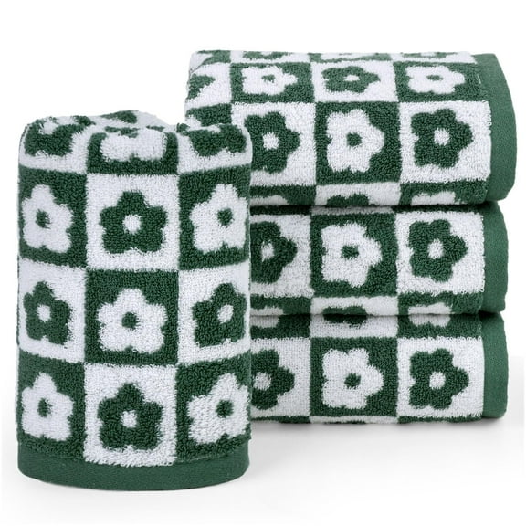 Cotton Hand Towels Pink Checkered Floral - Quick Drying Hand Towel Set of 4, for Women Girls Wife Mom Daughters, 29" x 13"
