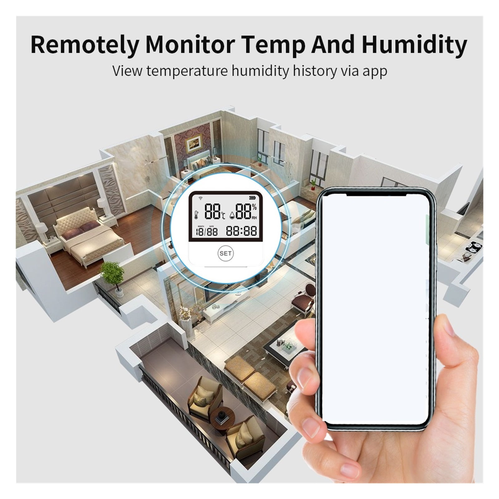 WIFI Digital LCD Indoor Convenient Temperature Sensor Humidity Meter Thermometer Hygrometer Gauge ,Simple Operation