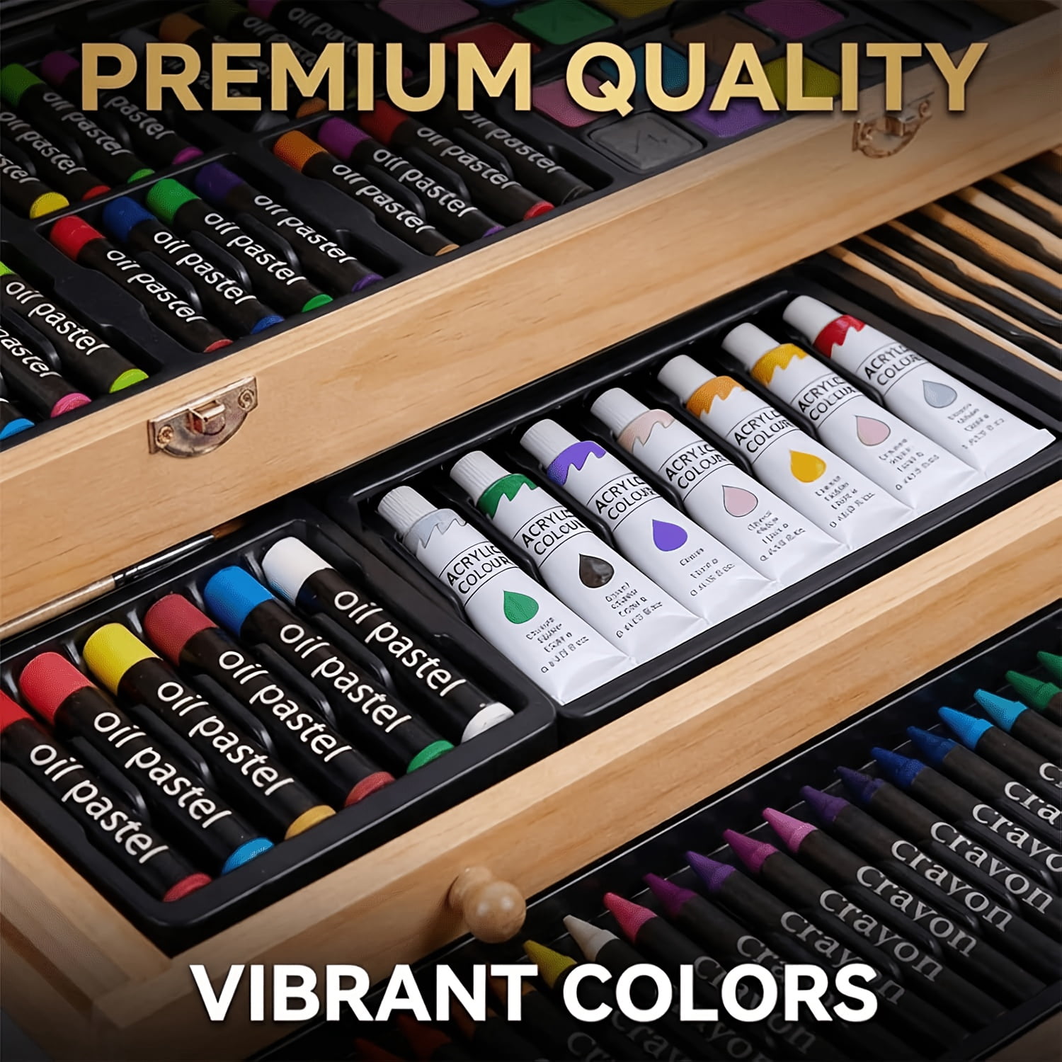 Art Set with Wooden Case, 173-Piece Drawing and Painting Kit for Kids, School, Travel