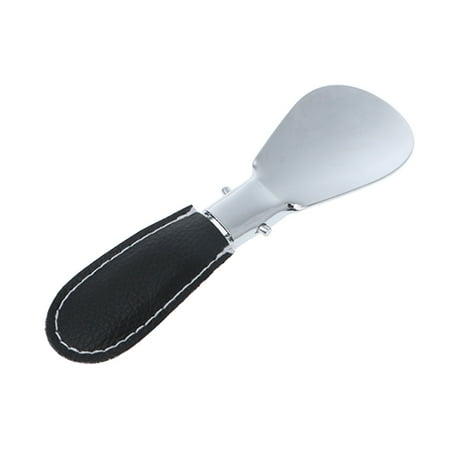 

QUSENLON Black Folding Portable Shoehorn Metal Durable With Stainless Steel Faux Leather