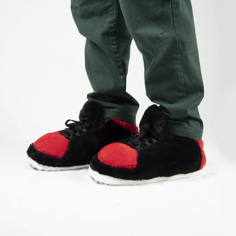 Yours 2 Sneaker Slipper - BRED Jordan Look-Alike Sneaker Slippers - Comfy Indoor Plush Kicks For Lounging - Non-Slip Sole, Funny Unisex Gift Men & Women - One Size