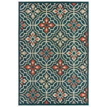 Oriental Weavers Latitude Indoor/Outdoor Rug - 709B3 - 5'3" x 7'3" - in Teal/ Orange - Eclectic Global Style, Water, Stain and Fade Resistant, Hose Clean, Patio, Outdoor Living Area Rug