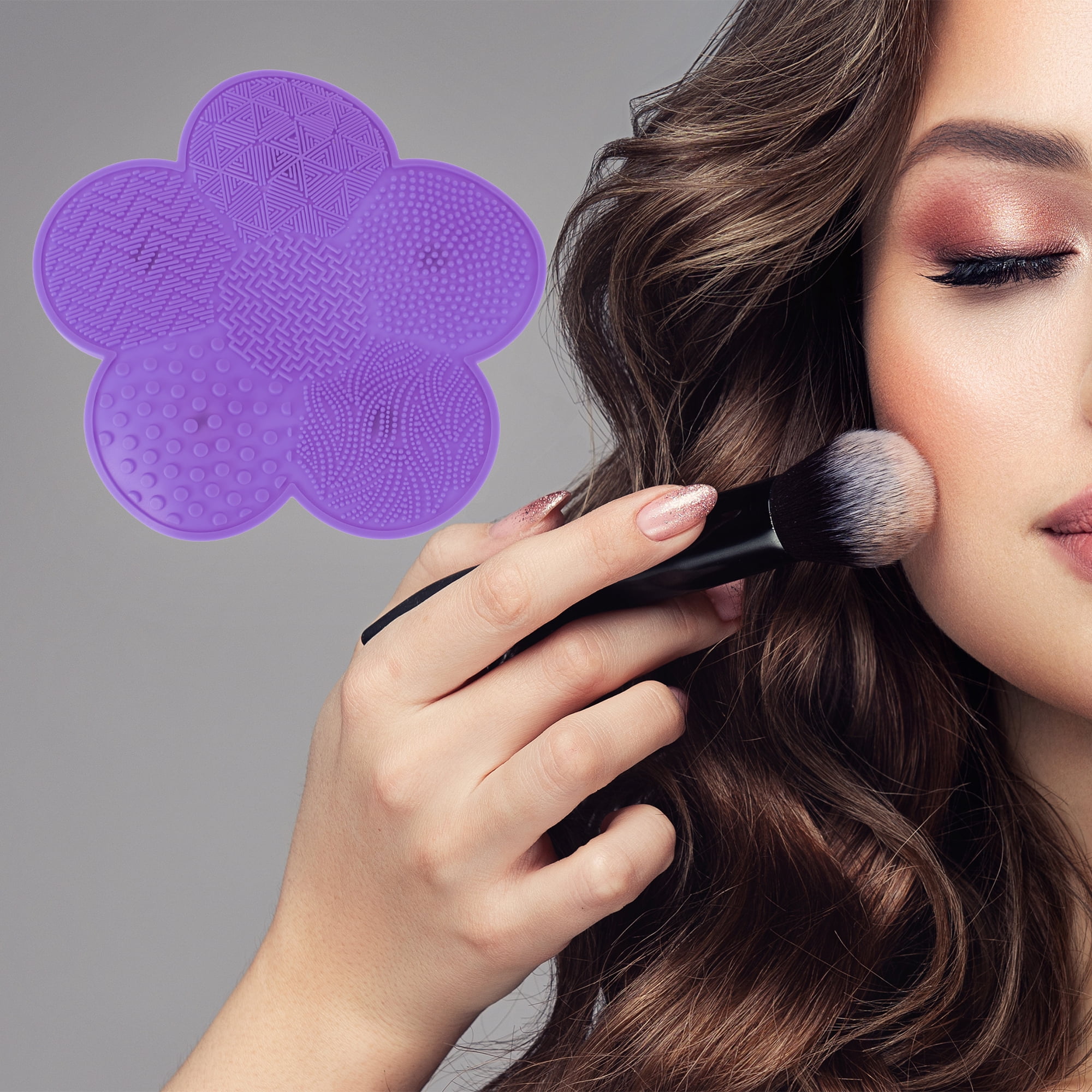 Unique Bargains Flower-shaped Makeup Sponge Brush Cleaner Purple