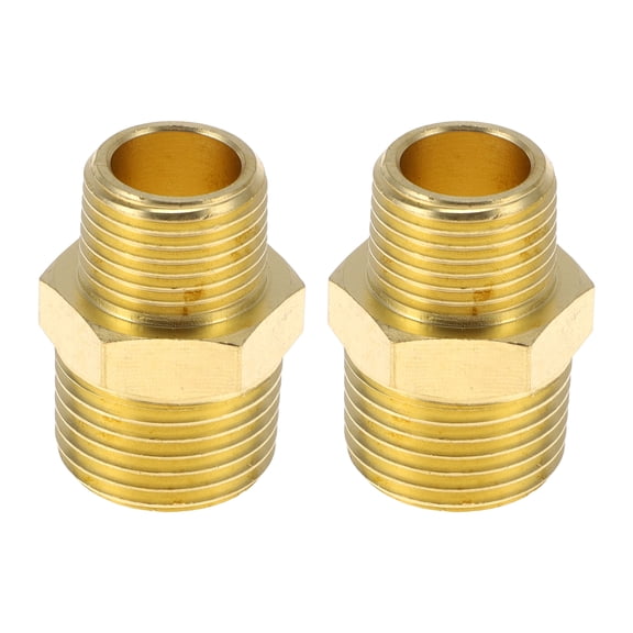 Unique Bargains Brass Pipe Fittings 1/2" x 3/8"NPT Reducing Hex Nipple 2 Pcs
