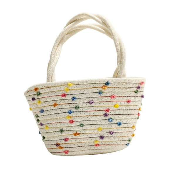 Gnmfd Woven Rainbow Beach Tote Bag For Vacation Casual Outings Travel Essentials Thread Handbag Portable Summer Closet Organizers And Storage Lightweight Gift For Women