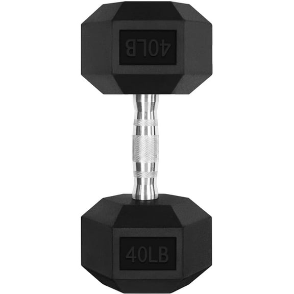 RitFit Rubber Hex Dumbbell Weight 5-60 Lbs. with Metal Handle for Strength Training, Full Body Functional Workouts