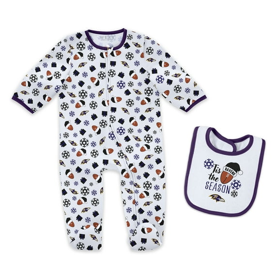 Infant & Newborn WEAR by Erin Andrews Baltimore Ravens Holiday Full-Zip Sleeper & Bib Set