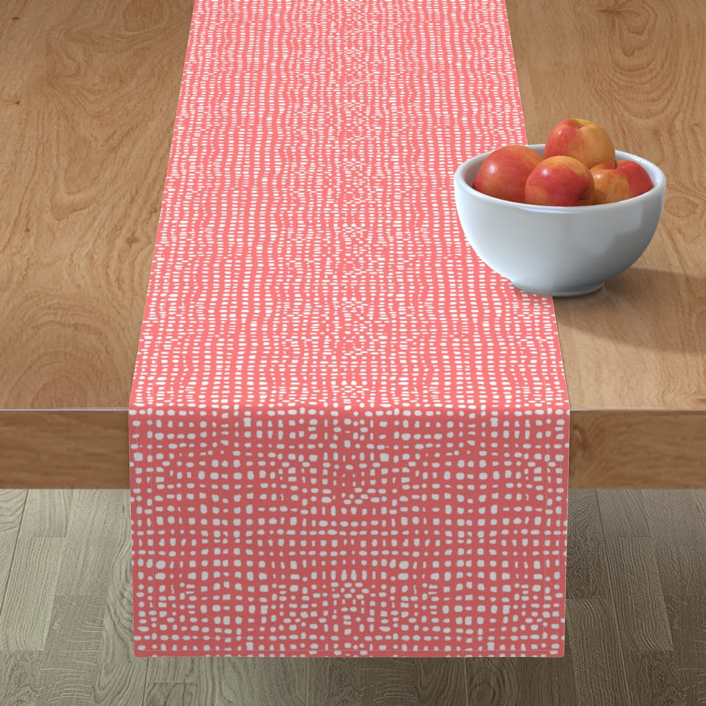 Round Tablecloth Grid Weave Coral Girls Cotton Sateen 