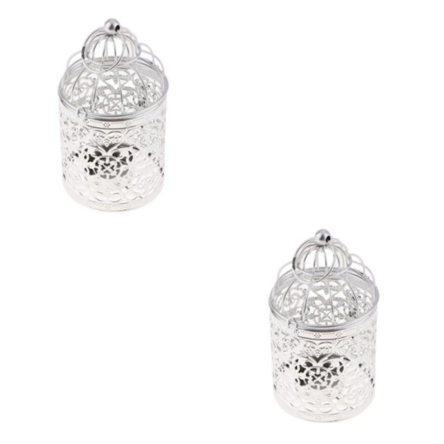 Ruiboury Electroplated Metal Birdcage Shape Tea Light Candle B- Holder Silver Type B 2Set