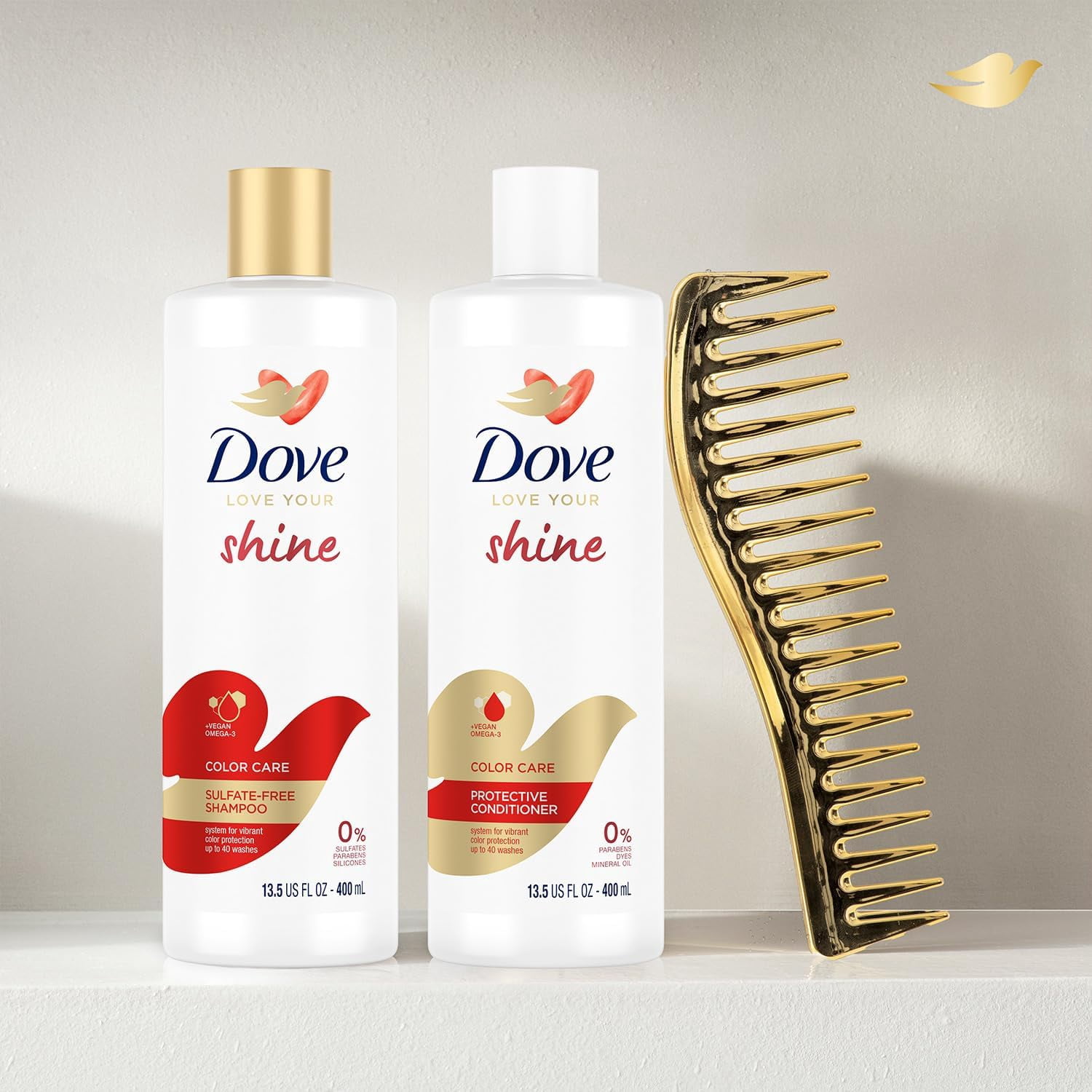 Dove Sulfate-Free Shampoo and Conditioner, Color Care – Omega-3-Infused Hair Care Products, Color Protecting for 40 Washes, 13.5 Oz Ea