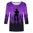 thumbnail image 5 of Aboser Western Cowboy Tops for Women Trendy 3/4 Sleeve Printed Shirts Plus Size Casual T Shirt Funny Round Neck Tunic Top Cozy Soft Pullover Blouses, 5 of 6