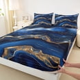 thumbnail image 3 of Feelyou Art Abstract Stripe Twin Sheet Sets for Adult, Chic Marble Ombre Twin Fitted Sheet, Watercolor Ink Navy Flat Sheet, Super Cozy Room Decor, 3-Piece, 3 of 7