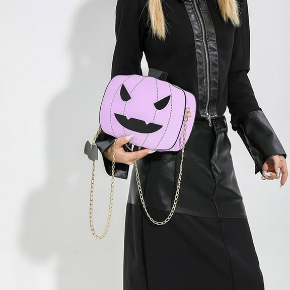 Halloween Pumpkin Purse Crossbody Bag, 8.6*7" Novelty Devil Shoulder Bag PU Leather Halloween Pumpkin Crossbody Purse for Women