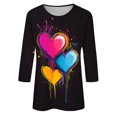 thumbnail image 5 of Valentines Tops Women, Heart Print T Shirt, Women 3/4 Sleeve Blouses Ladies Loose Casual Valentine's Day Printed Round Neck Three Quarter Sleeve T-Shirts Top, 5 of 5