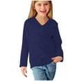 thumbnail image 4 of qolati Shirts for Girls Casual Long Sleeve T Shirts Kids Spring Tops Solid Loose Fit V-Neck Basic Tees 3-14Y Spring, 4 of 4