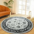 thumbnail image 3 of Jamfeel Round Rugs Vintage Print Low Pile Non-slip Circle Carpet Indoor Area Rug for Living Room Nursery, 5ft, Black and White, 3 of 7